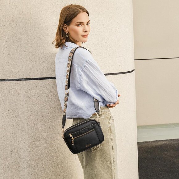 Telena Women 0-blackTrendy Vegan Leather Shoulder Handbags With Adjustable Strap - Picture 2 of 7